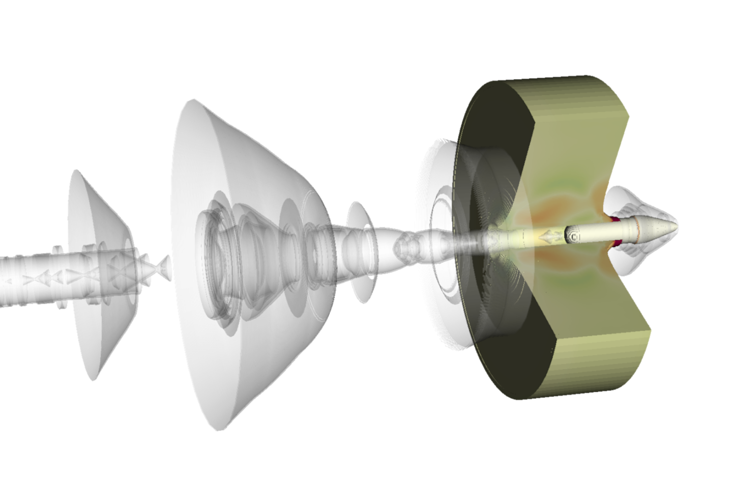 High-speed impact simulation with penetration and structural response of target.